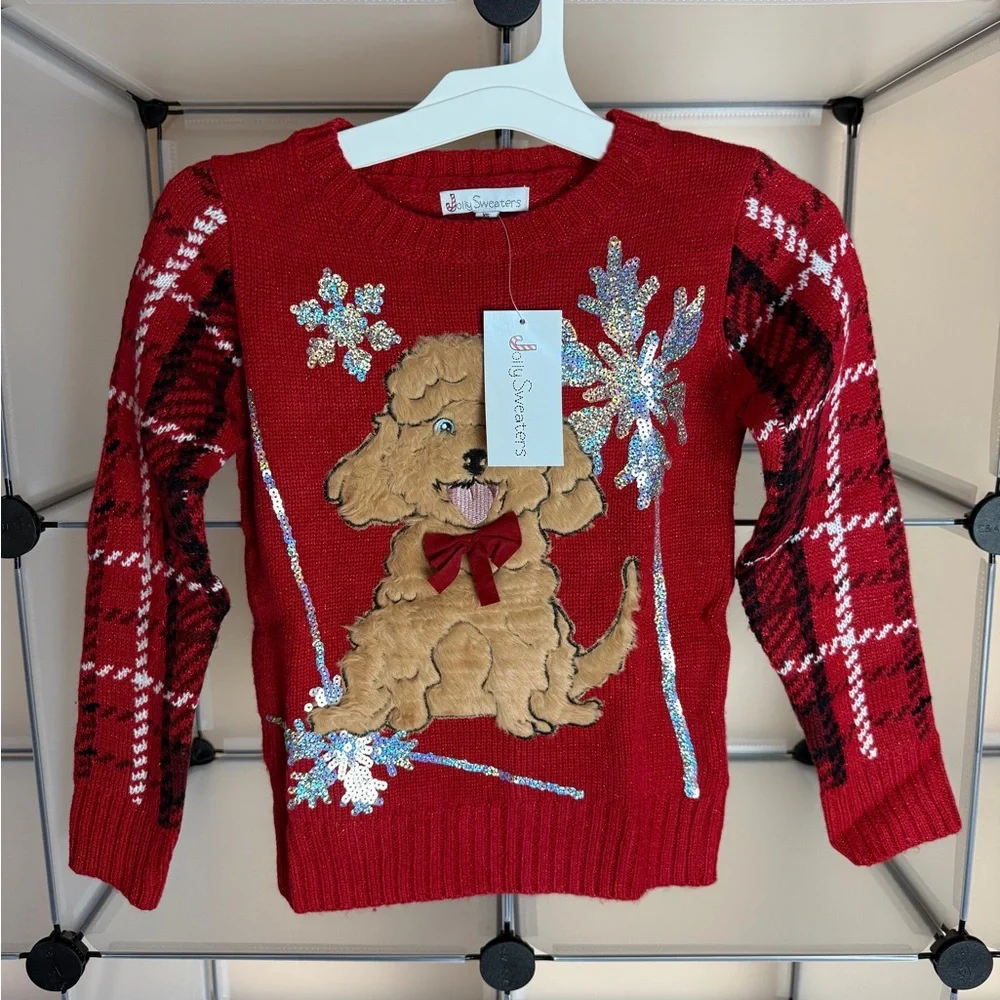 Jolly Sweaters Girls Christmas Ugly Sweater Red Combo Size XS NWT